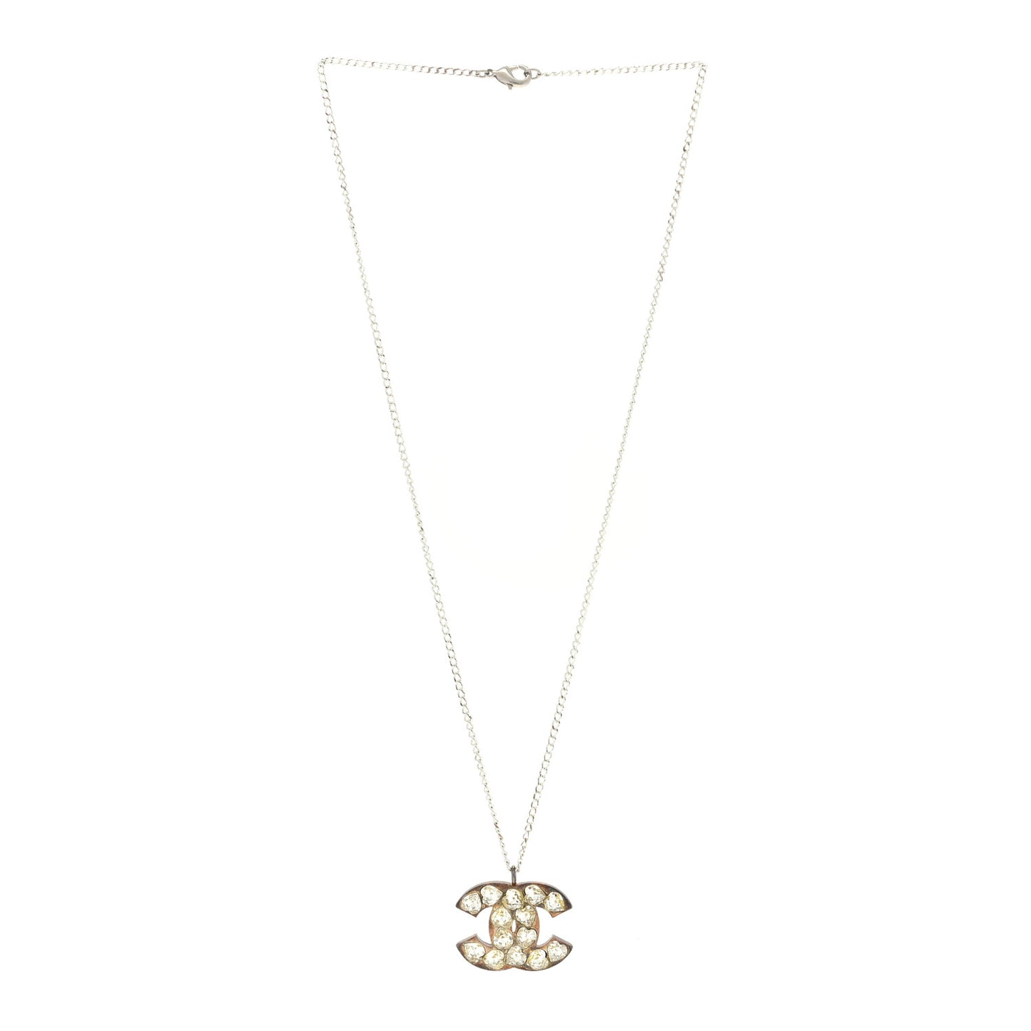 Crystal Heart CC Necklace Silver