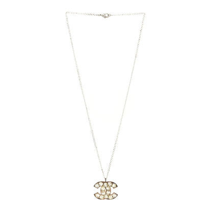 Chanel Crystal Heart CC Necklace Silver 2 of 4