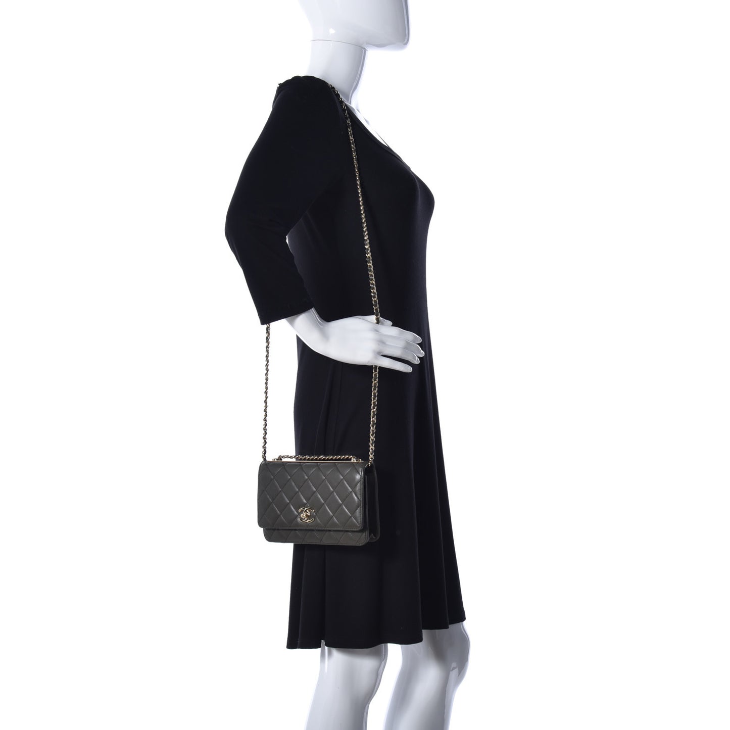 Lambskin Quilted Trendy CC Wallet On Chain WOC Grey