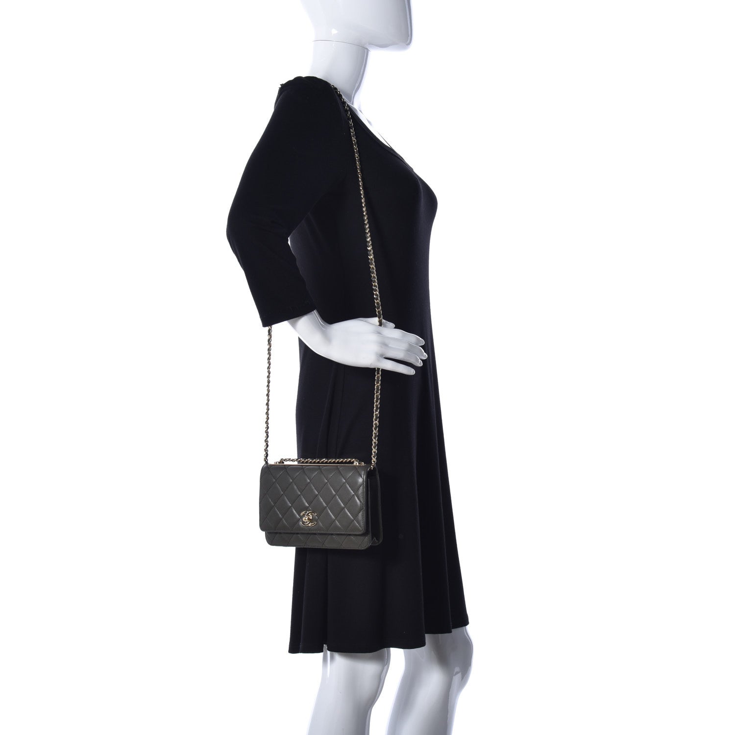 Chanel Lambskin Quilted Trendy CC Wallet On Chain WOC Grey 2 of 9