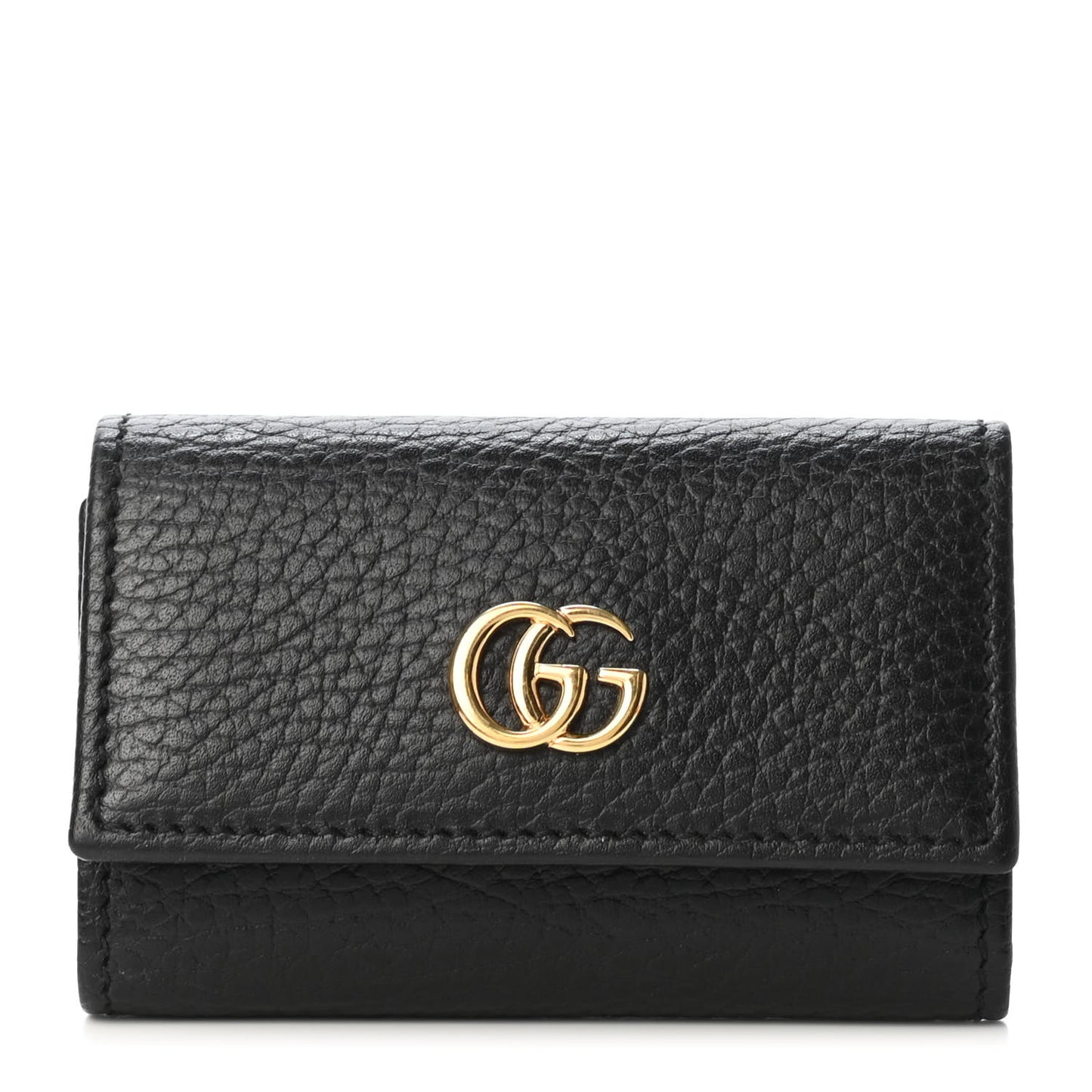 Pebbled Calfskin GG Marmont 6 Key Holder Black