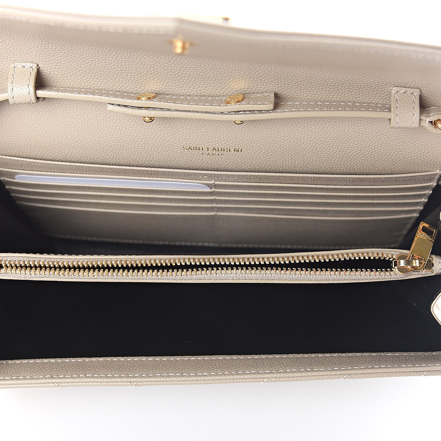 Saint Laurent Grain De Poudre Matelasse Monogram Chain Wallet Sea Salt 4 of 8