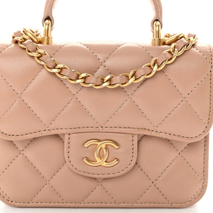 Chanel Lambskin Quilted Top Handle Flap Coin Purse With Chain Beige 9 of 11