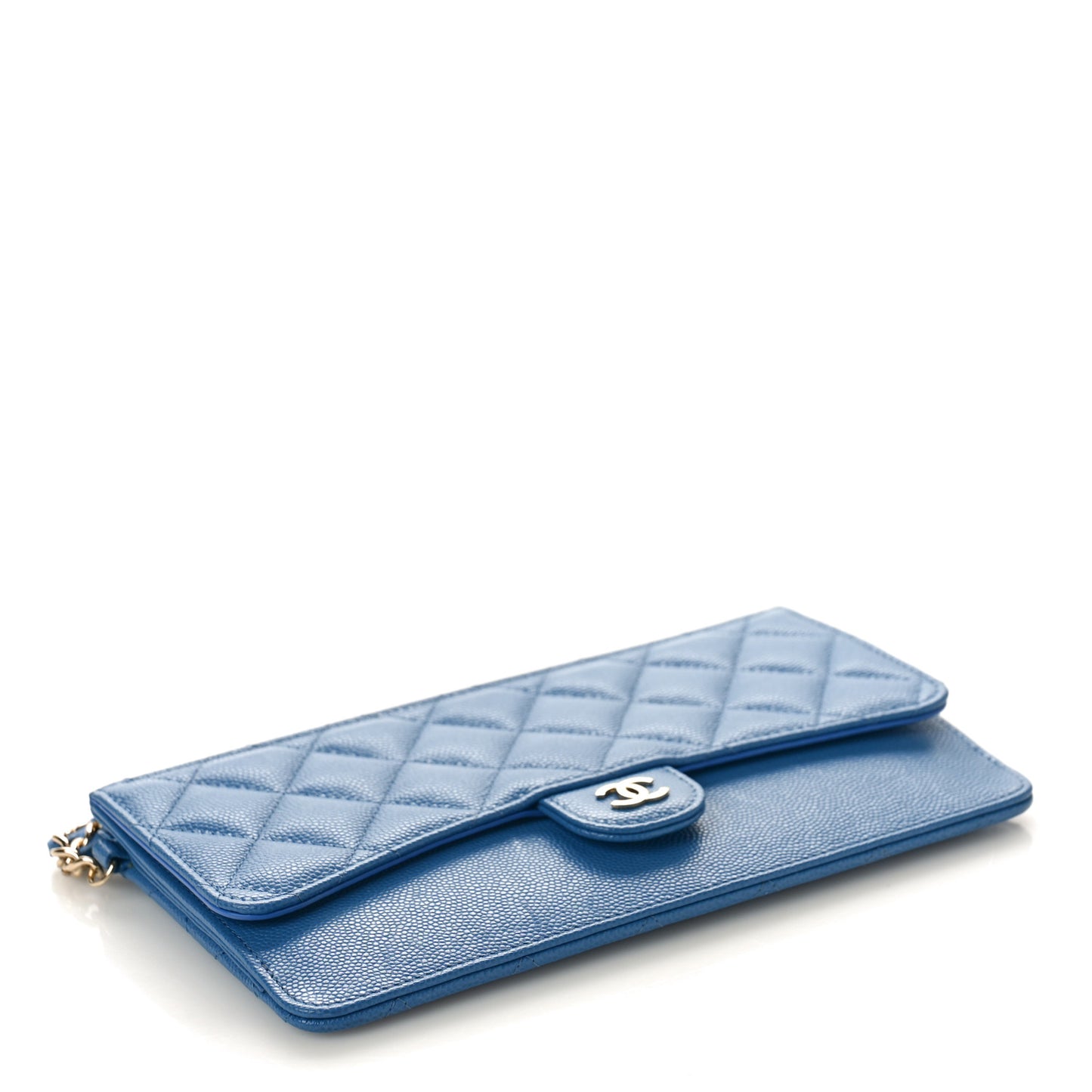 Caviar Quilted Classic Pouch With Handle Blue