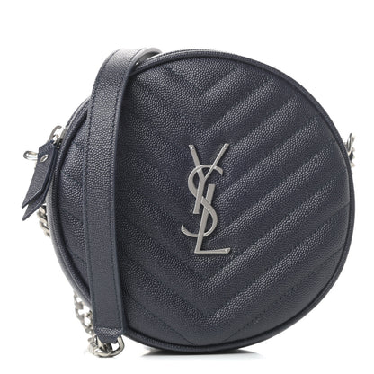 Saint Laurent Grain De Poudre Matelasse Chevron Quilted Round Vinyle Camera Bag Deep Marine 1 of 9