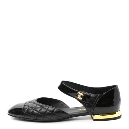 Chanel Patent Lambskin Quilted Cap Toe Ballerina Flats 41.5 Black 1 of 8