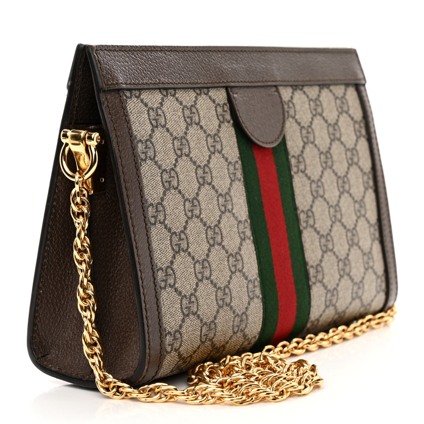 GG Supreme Monogram Web Small Ophidia Chain Shoulder Bag Brown