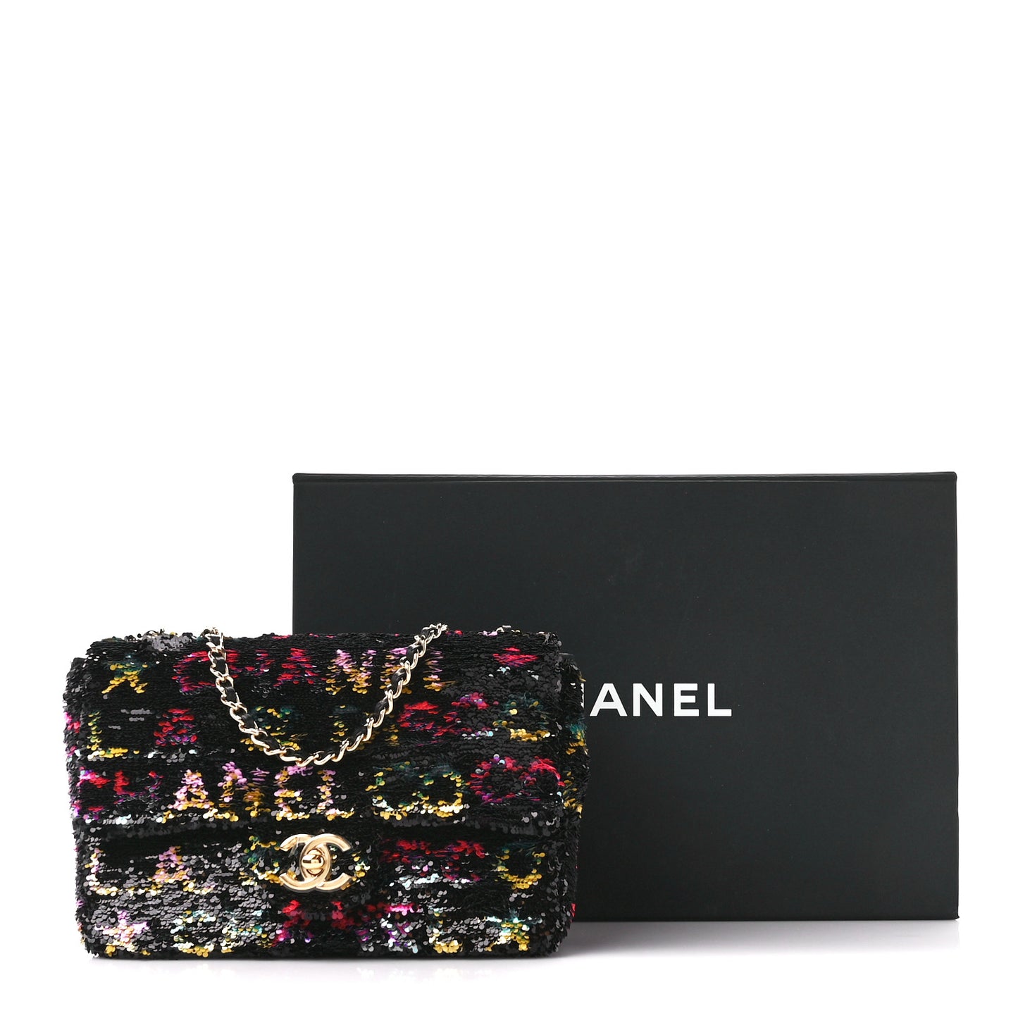 Sequin Logo CC Small Single Flap Black Multicolor