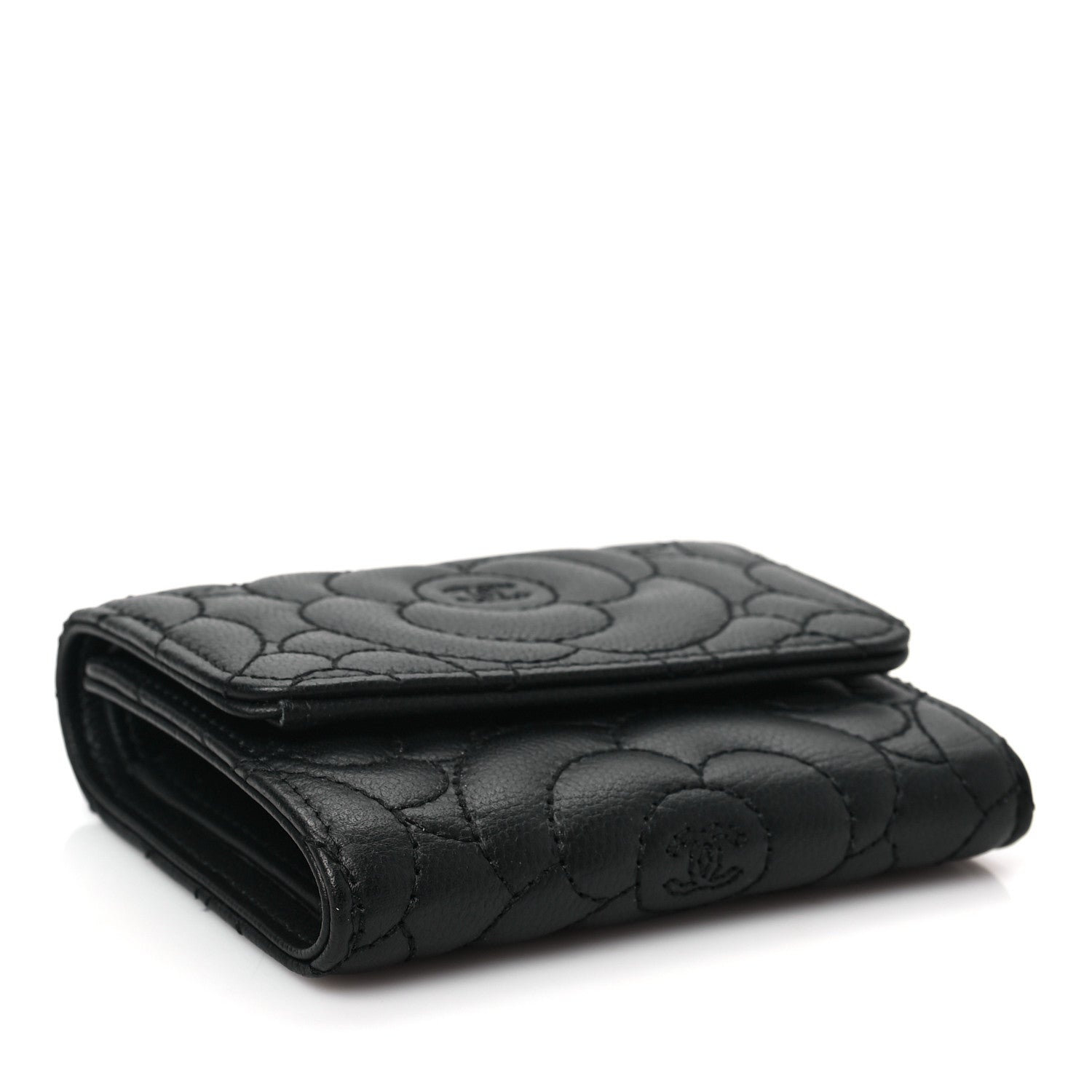 Chanel Caviar Camellia Embossed Compact Wallet Black 8 of 16