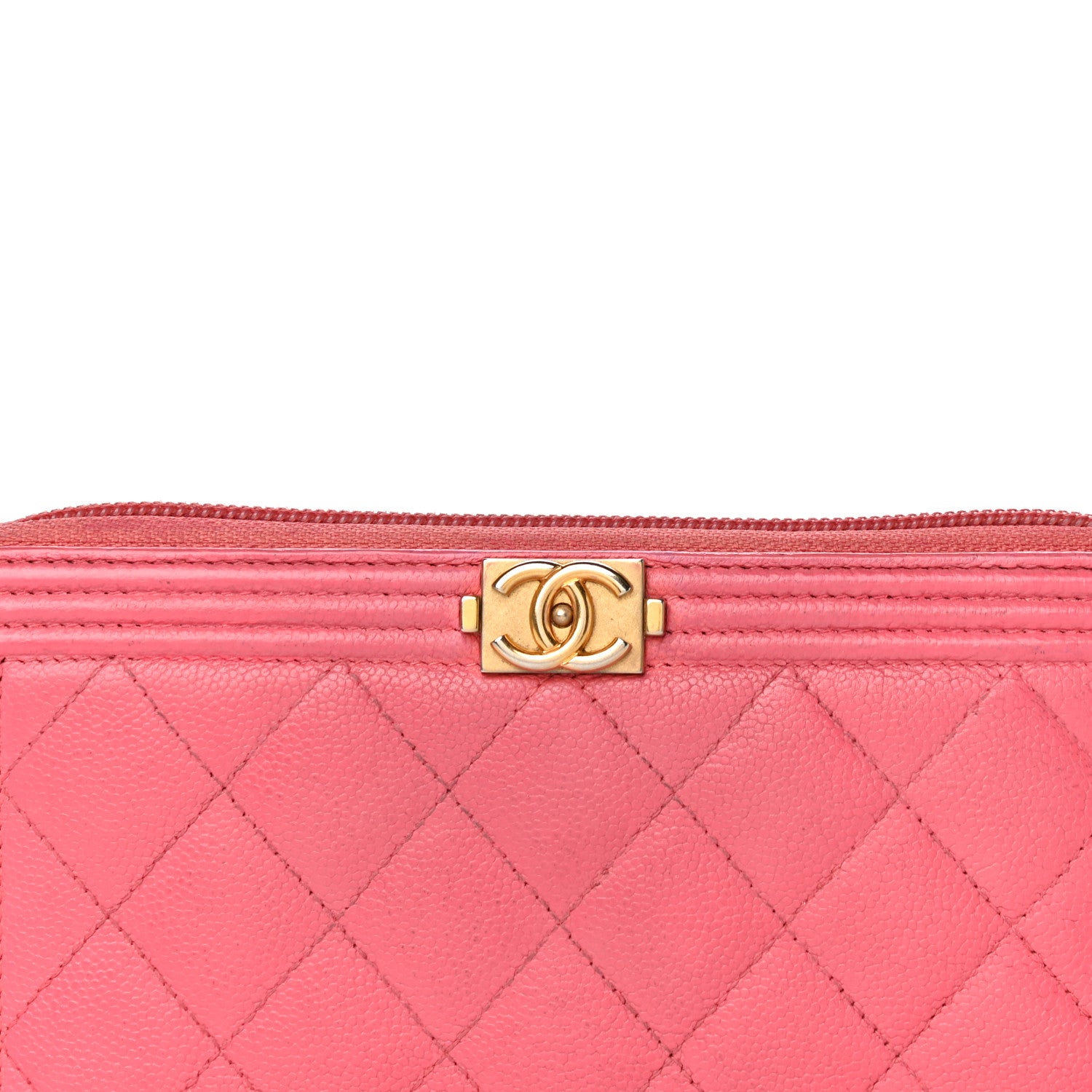 Chanel Caviar Quilted Large Boy Zip Around Wallet Coral 9 of 24
