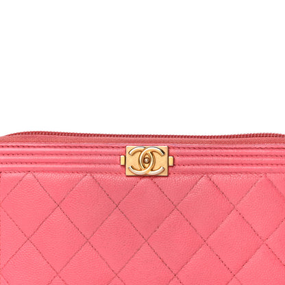 Chanel Caviar Quilted Large Boy Zip Around Wallet Coral 9 of 24