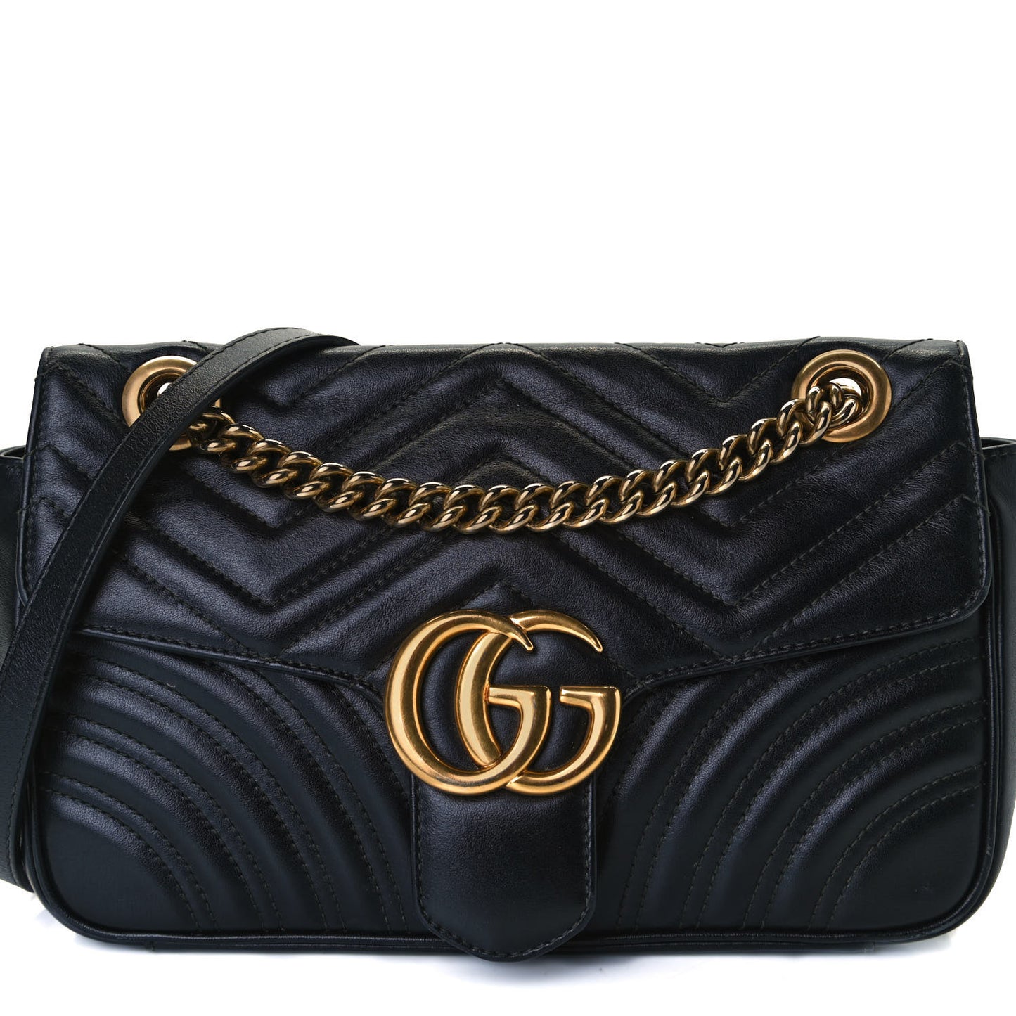 Calfskin Matelasse Small GG Marmont Shoulder Bag Black