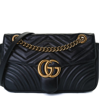 Gucci Calfskin Matelasse Small GG Marmont Shoulder Bag Black 9 of 15
