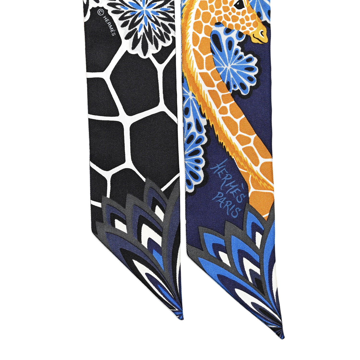 Hermes Silk The Three Graces Twilly Bleu Nuit Gold Black 2 of 4