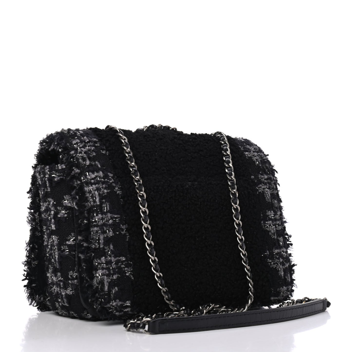 Shearling Tweed Medium Boy Flap Black Grey