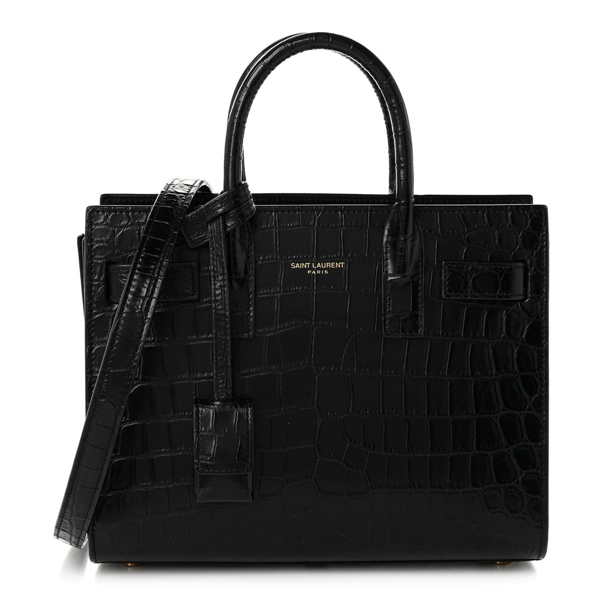 Calfskin Crocodile Embossed Nano Sac De Jour Black