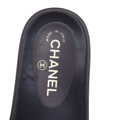 Chanel Satin Chain Slides Sandals Flats 37 Marine 10 of 11
