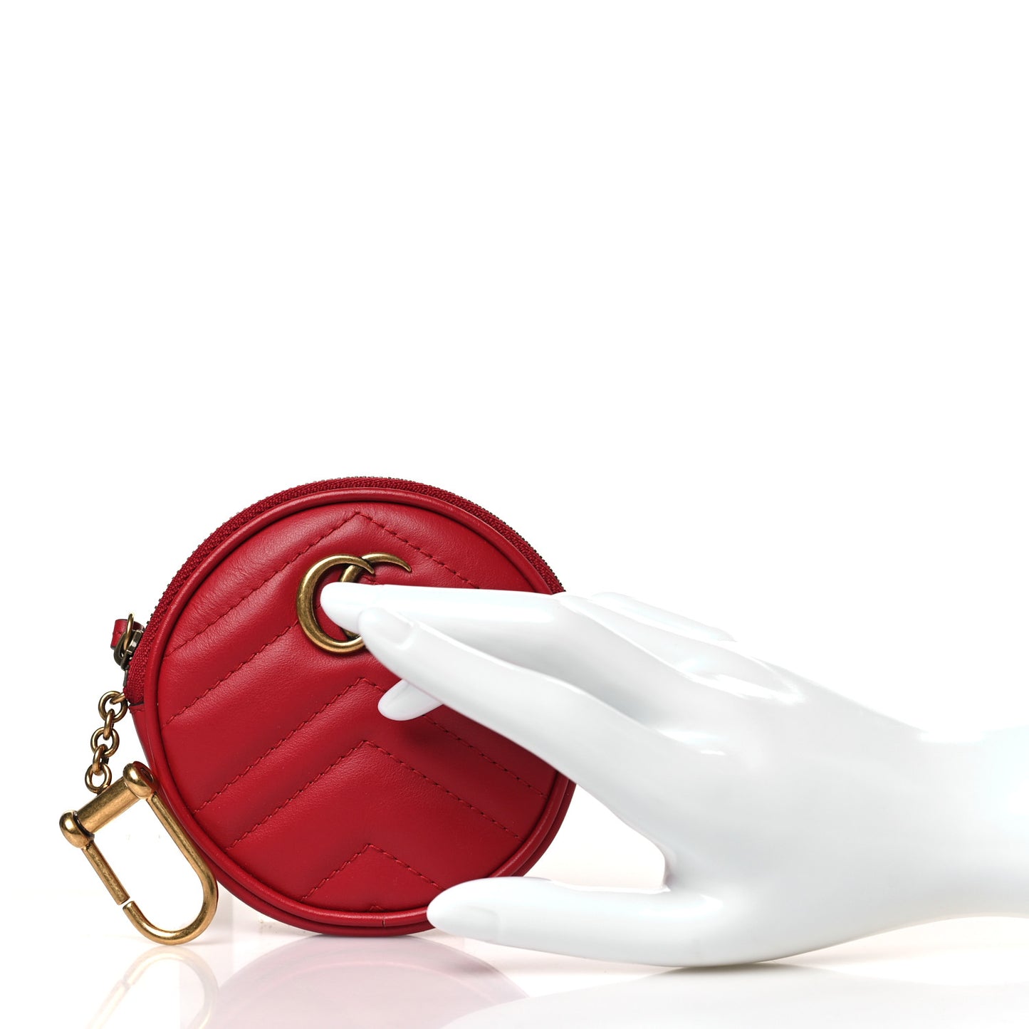 Calfskin Matelasse GG Marmont Round Coin Purse Hibiscus Red