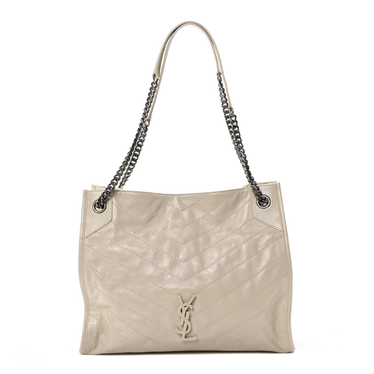 Crinkled Calfskin Matelasse Monogram Medium Niki Shopper Tote Crema Soft
