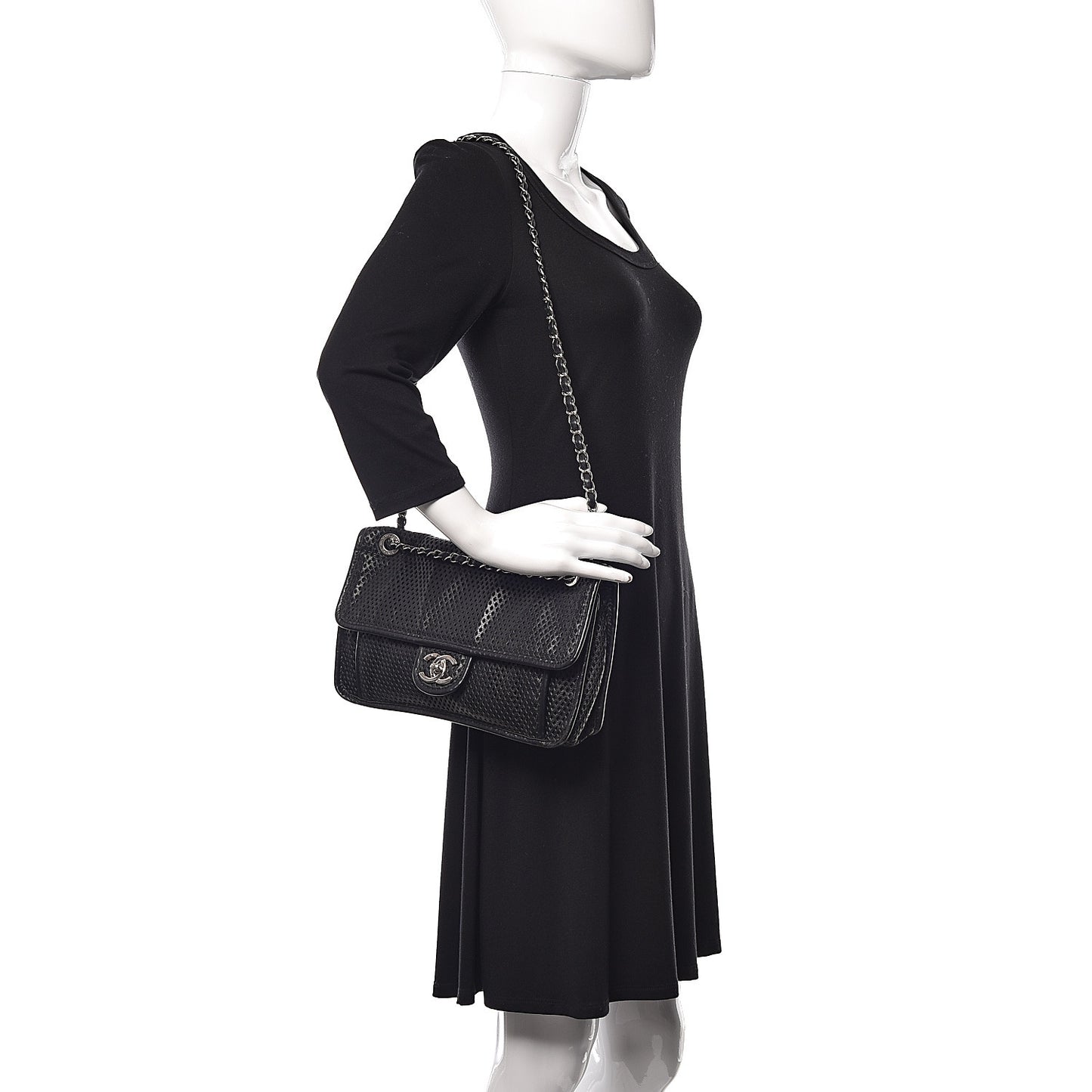 Perforated Calfskin Large Up In The Air Flap Black