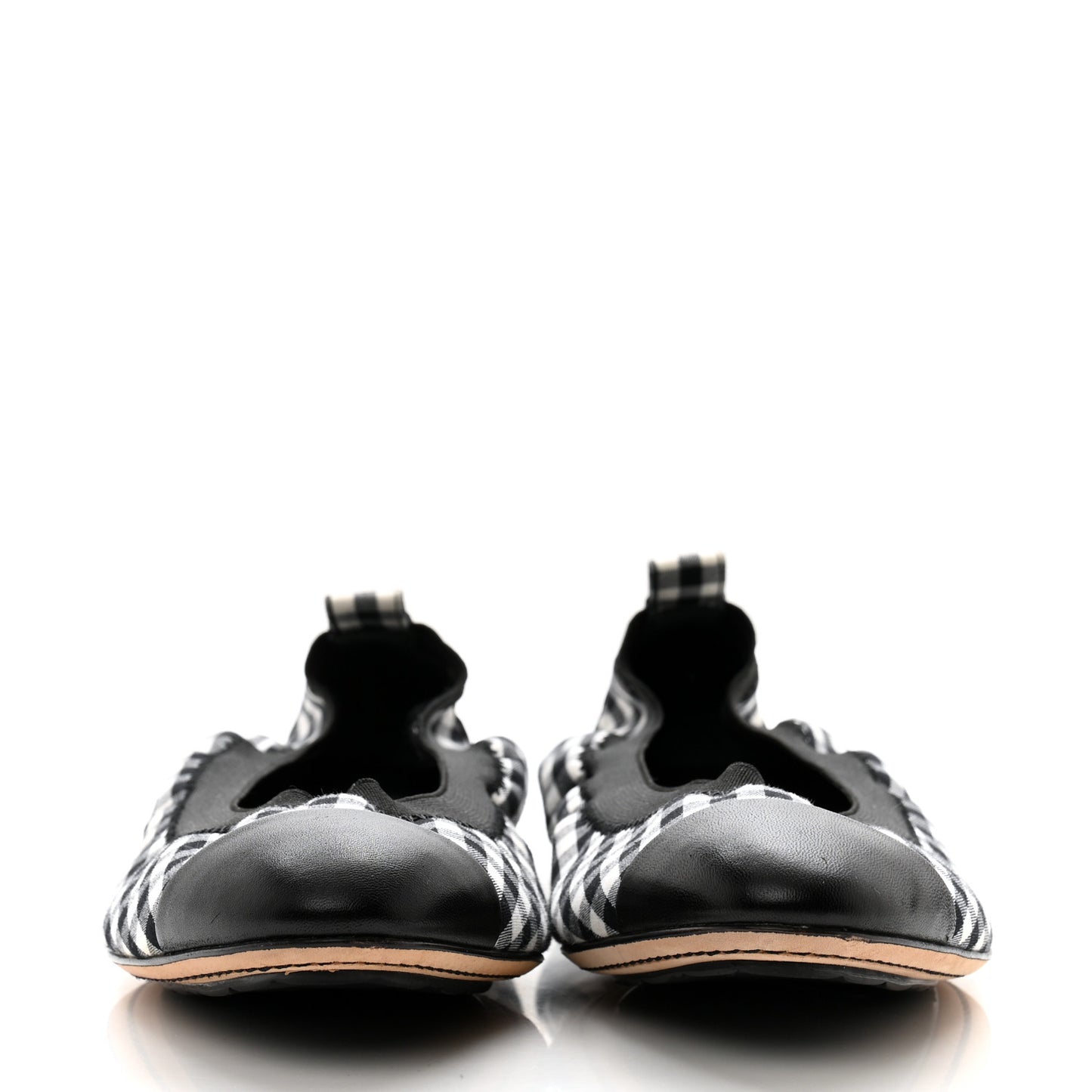 Fabric Checkered CC Elastic Cap Toe Ballerina Flats 39 Black White