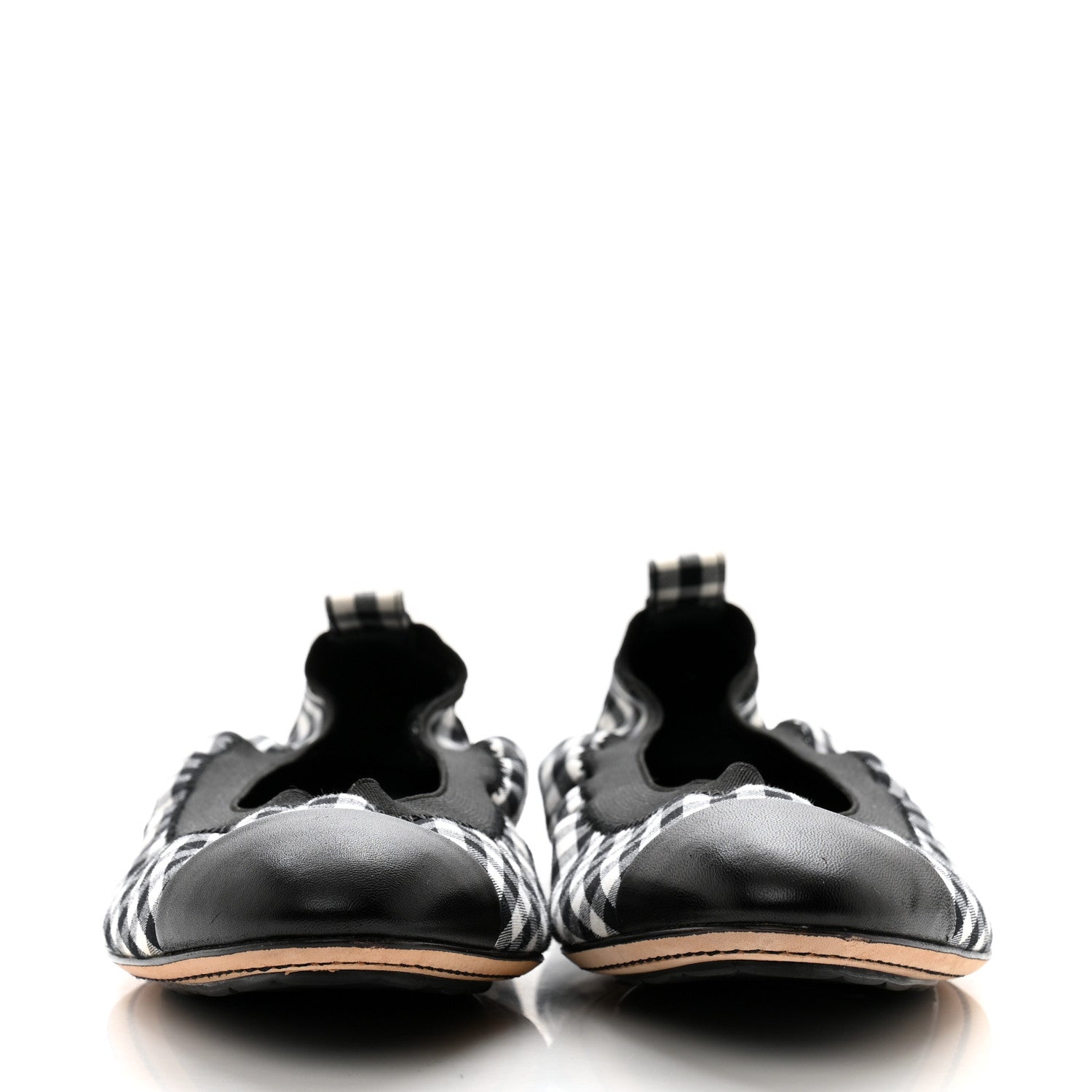 Chanel Fabric Checkered CC Elastic Cap Toe Ballerina Flats 39 Black White 2 of 11