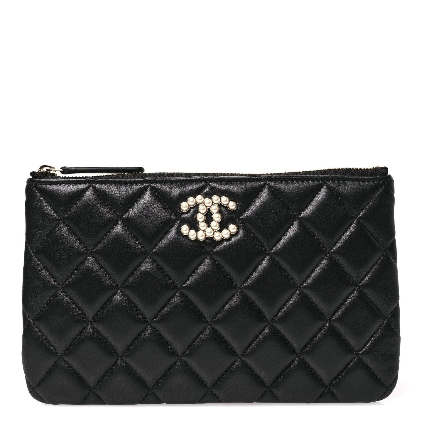 Lambskin Quilted Pearl CC Small Pouch Black