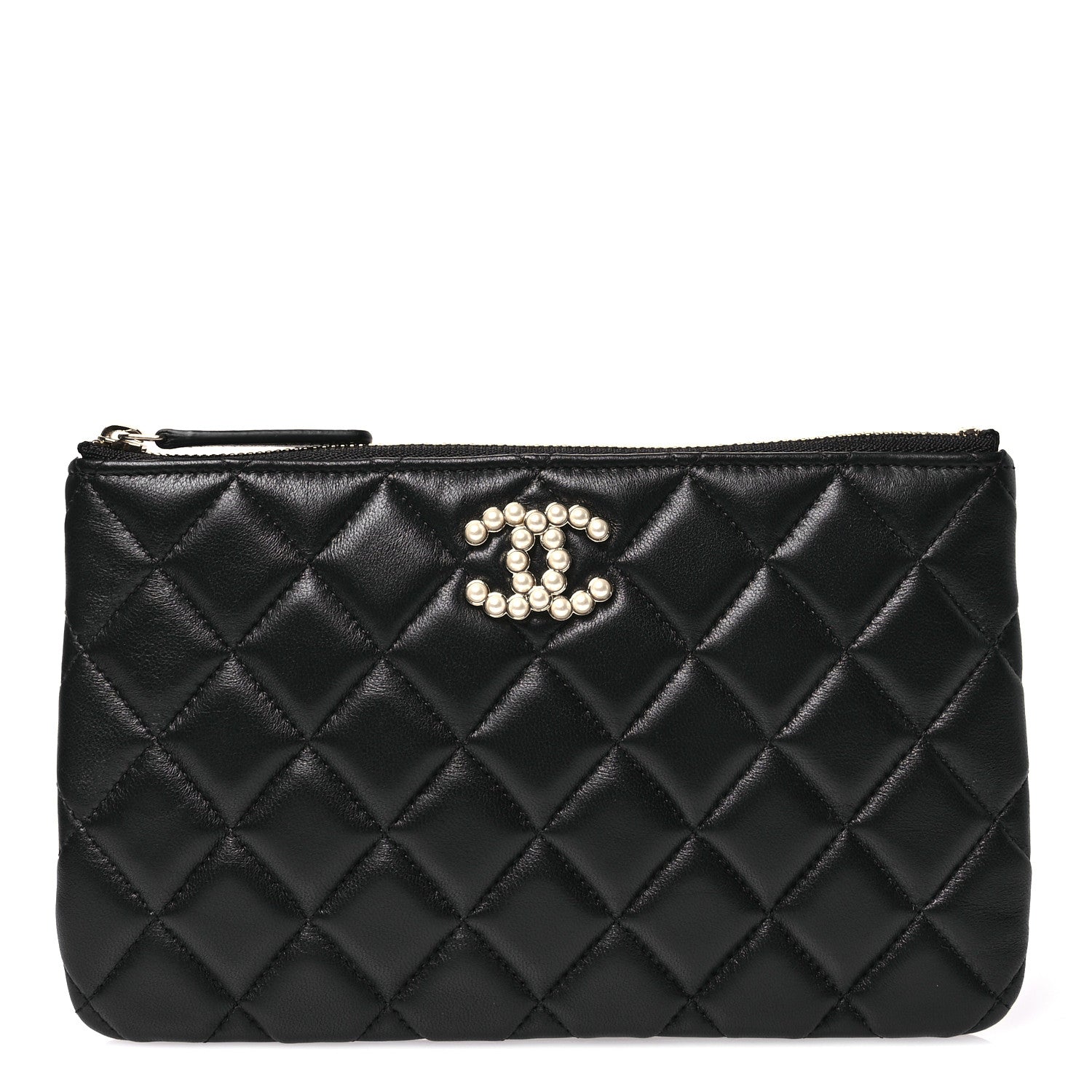 Chanel Lambskin Quilted Pearl CC Small Pouch Black 1 of 7