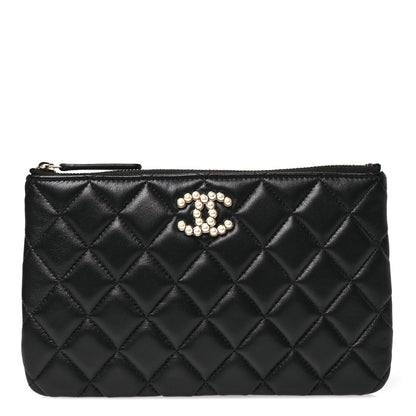 Chanel Lambskin Quilted Pearl CC Small Pouch Black 1 of 7