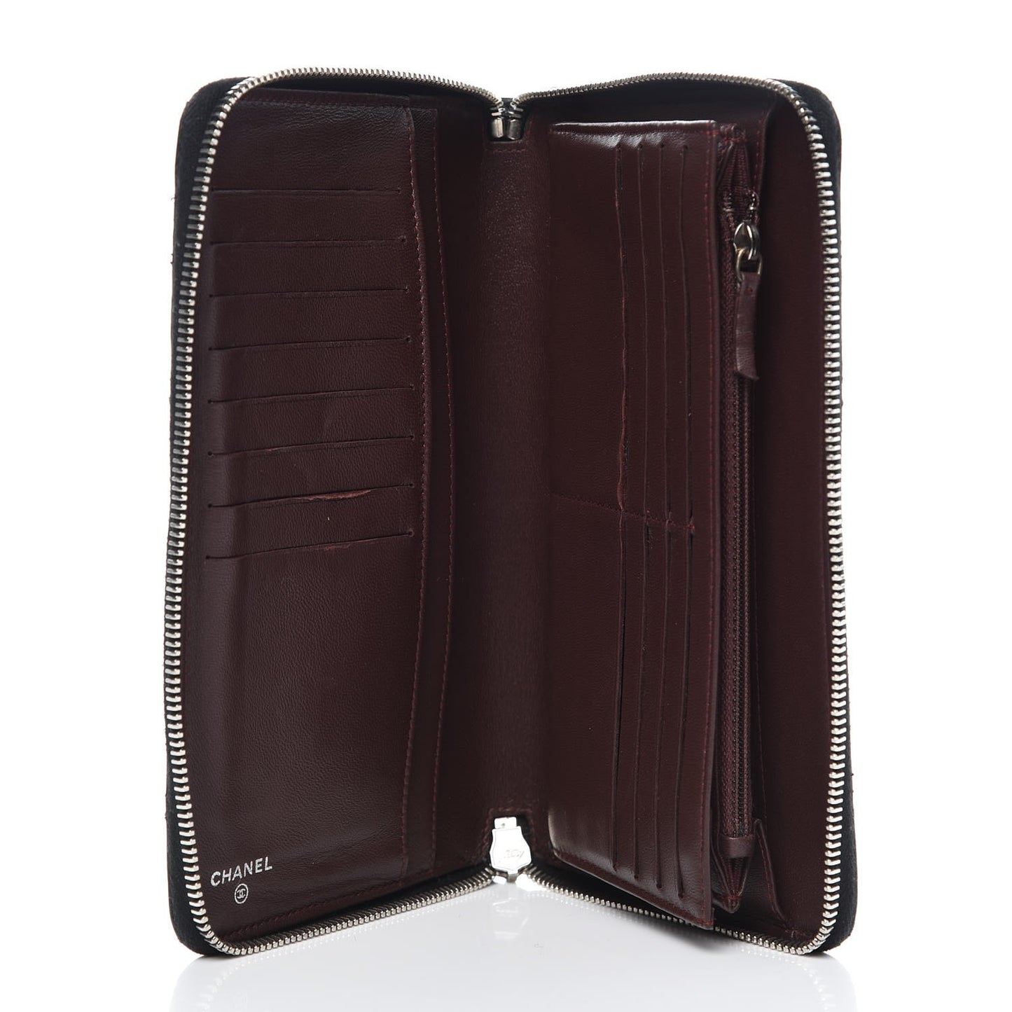 Lambskin Quilted Large Zip Around Organizer Wallet Black