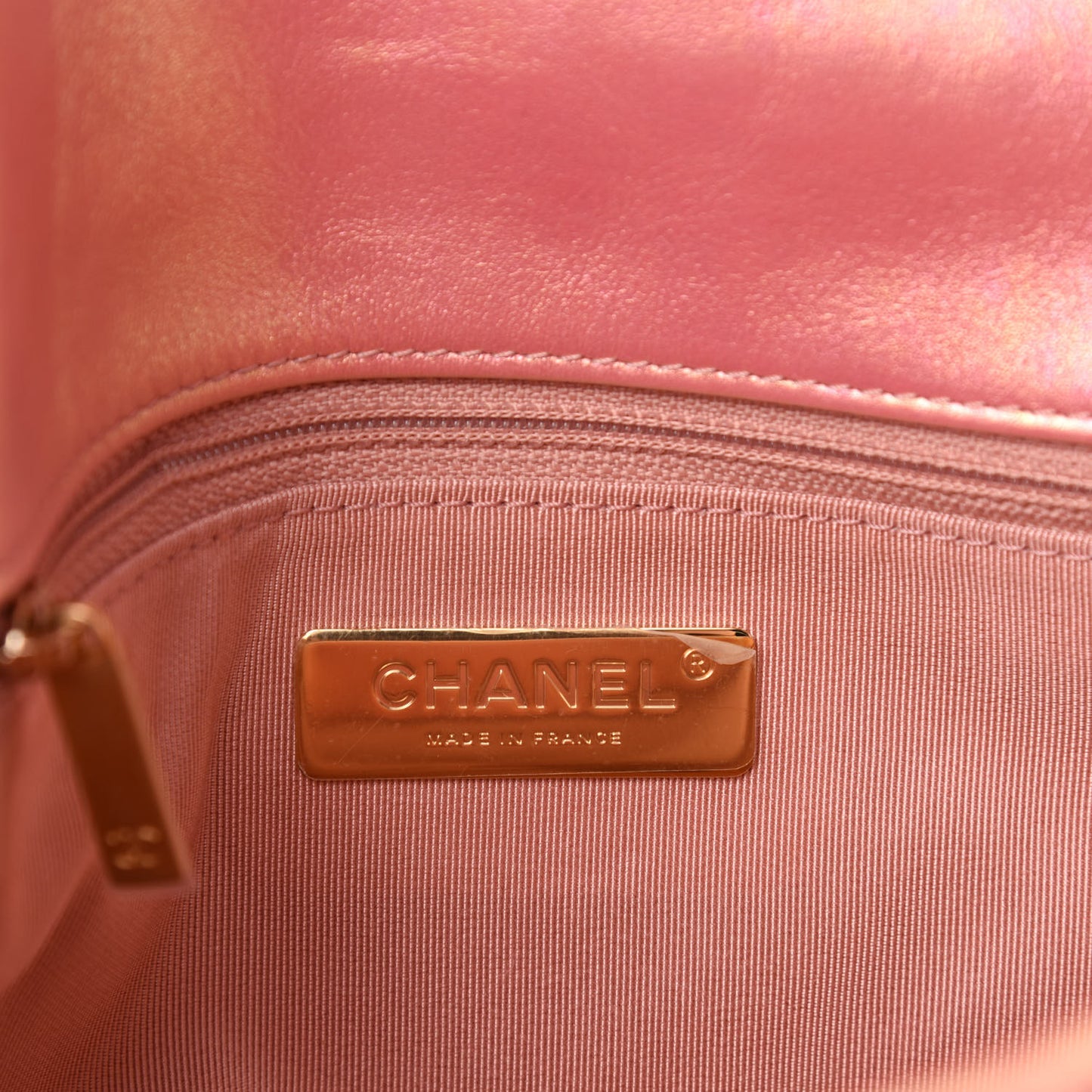 Iridescent Calfskin Quilted Medium Chanel 19 Flap Pink