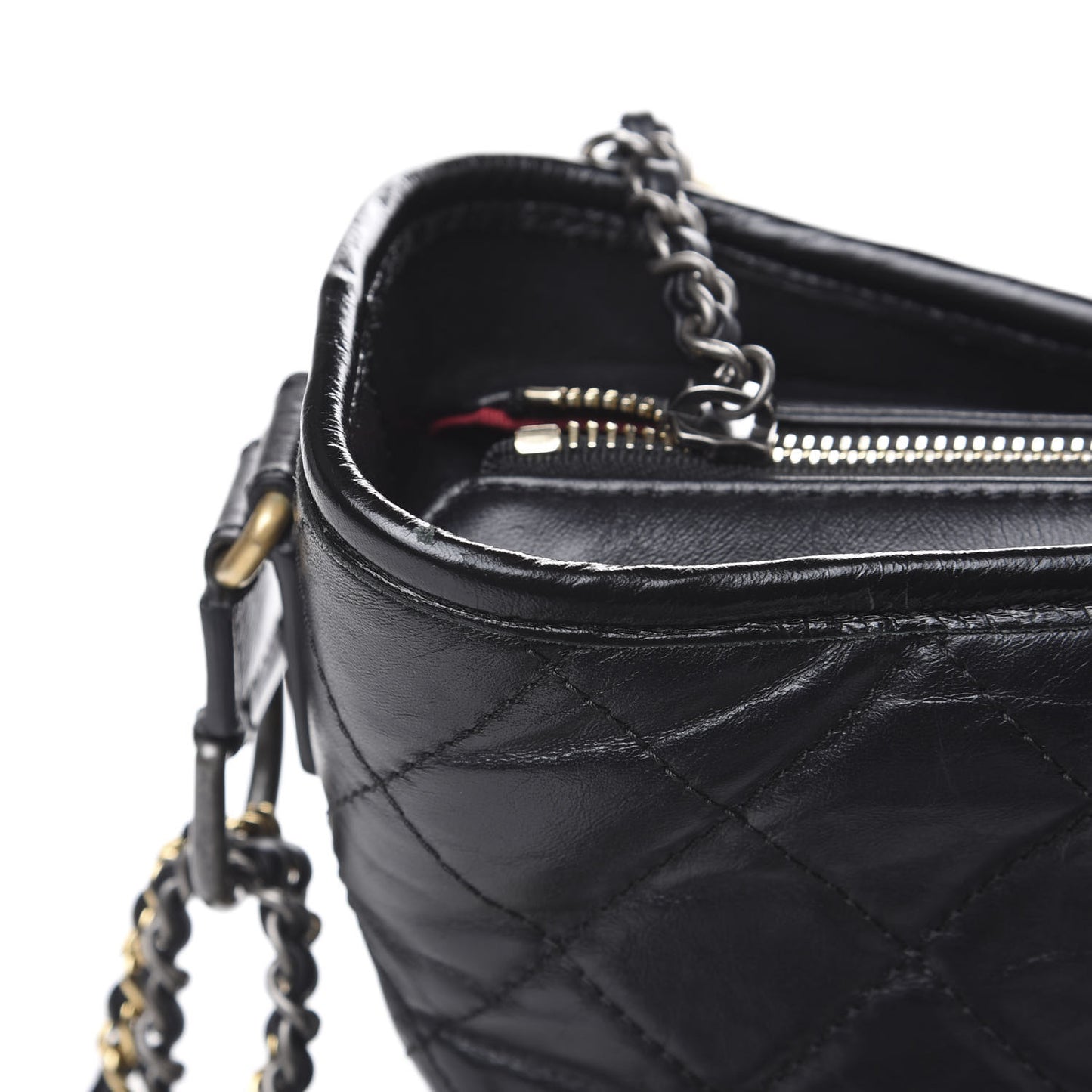 Aged Calfskin Quilted Medium Gabrielle Hobo Black