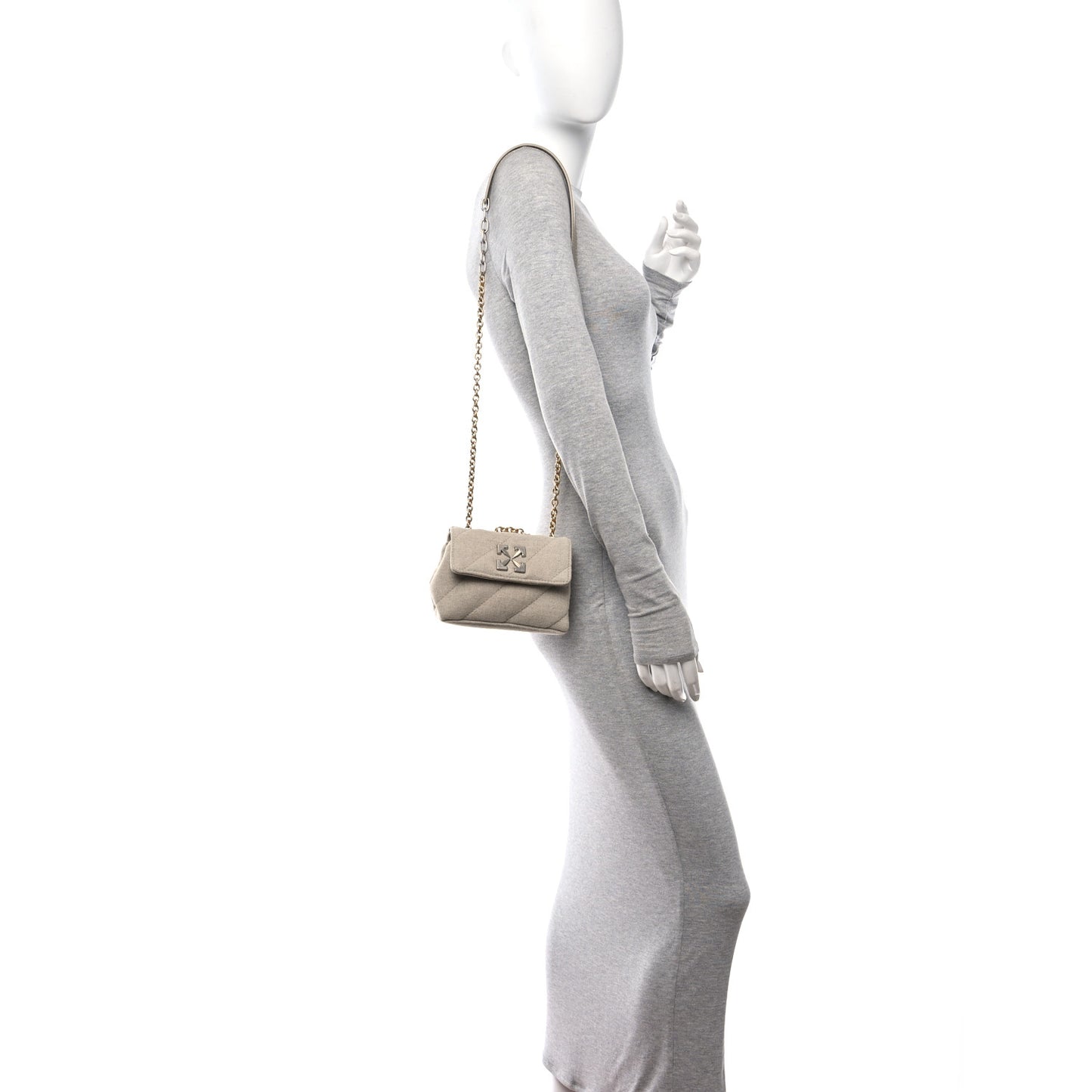 Linen Diagonal Quilted Jackhammer 17 Shoulder Bag Beige