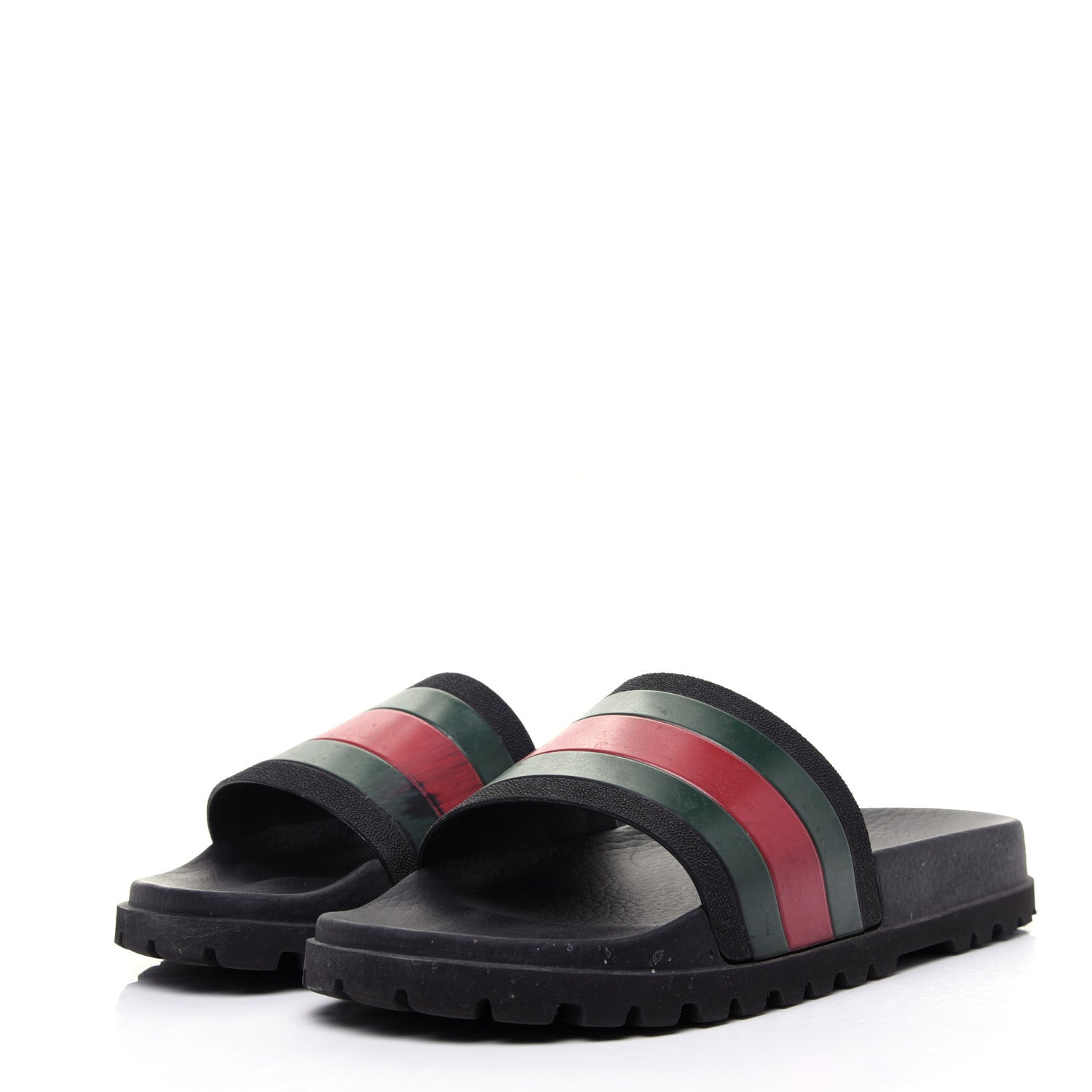 Gucci Rubber Web Mens Lug Sole Slide Sandals 9 Black Green Red 4 of 12