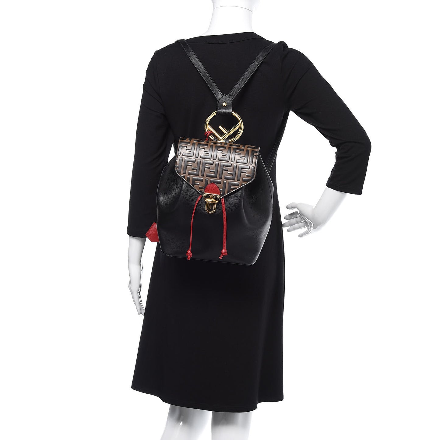 Vitello Cruise Bi-Color FF 1974 Embossed F is Fendi Drawstring Backpack Black Fragola Maya