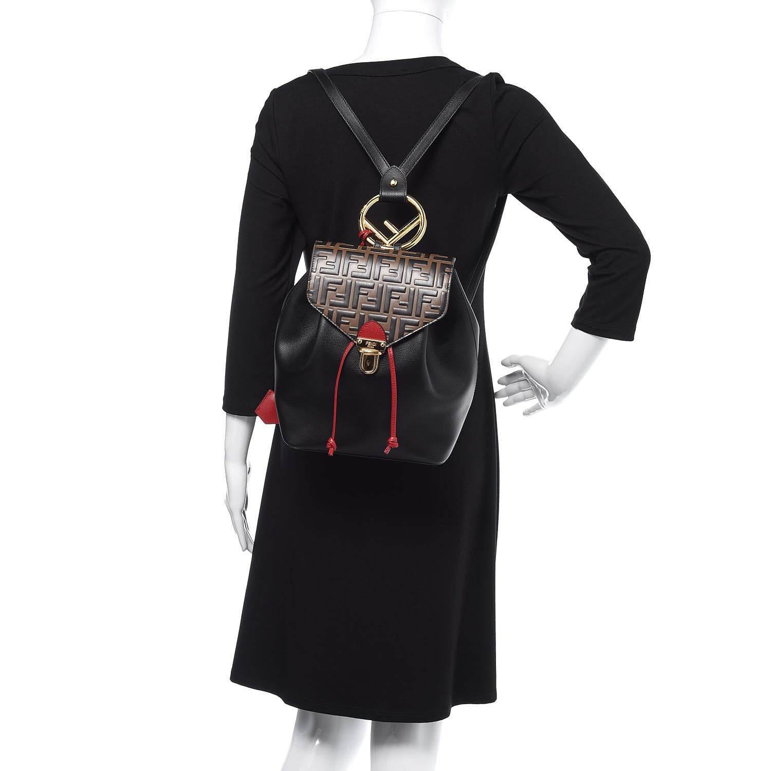 Fendi Vitello Cruise Bi-Color FF 1974 Embossed F is Fendi Drawstring Backpack Black Fragola Maya 2 of 9