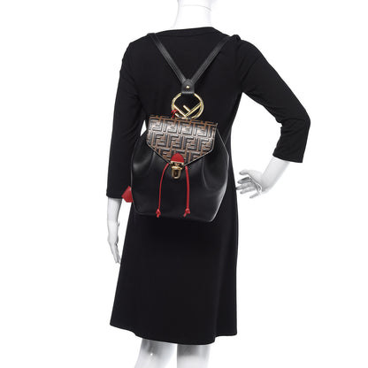 Fendi Vitello Cruise Bi-Color FF 1974 Embossed F is Fendi Drawstring Backpack Black Fragola Maya 2 of 9