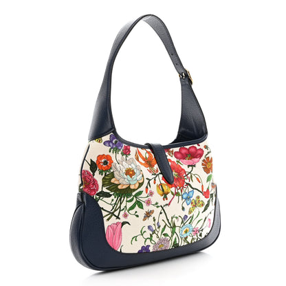 Gucci Canvas Flora Medium Jackie Hobo Blue Agata 3 of 12