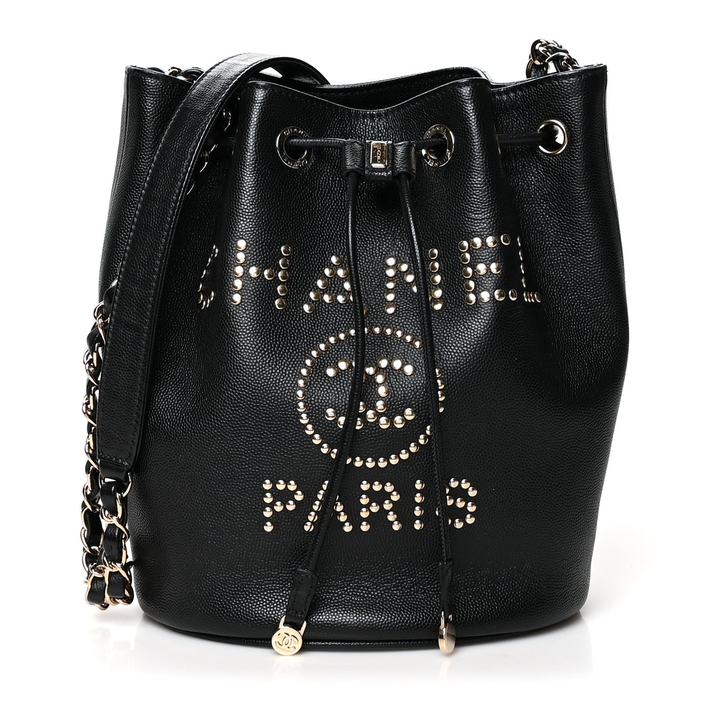 Caviar Deauville Drawstring Bucket Bag Black