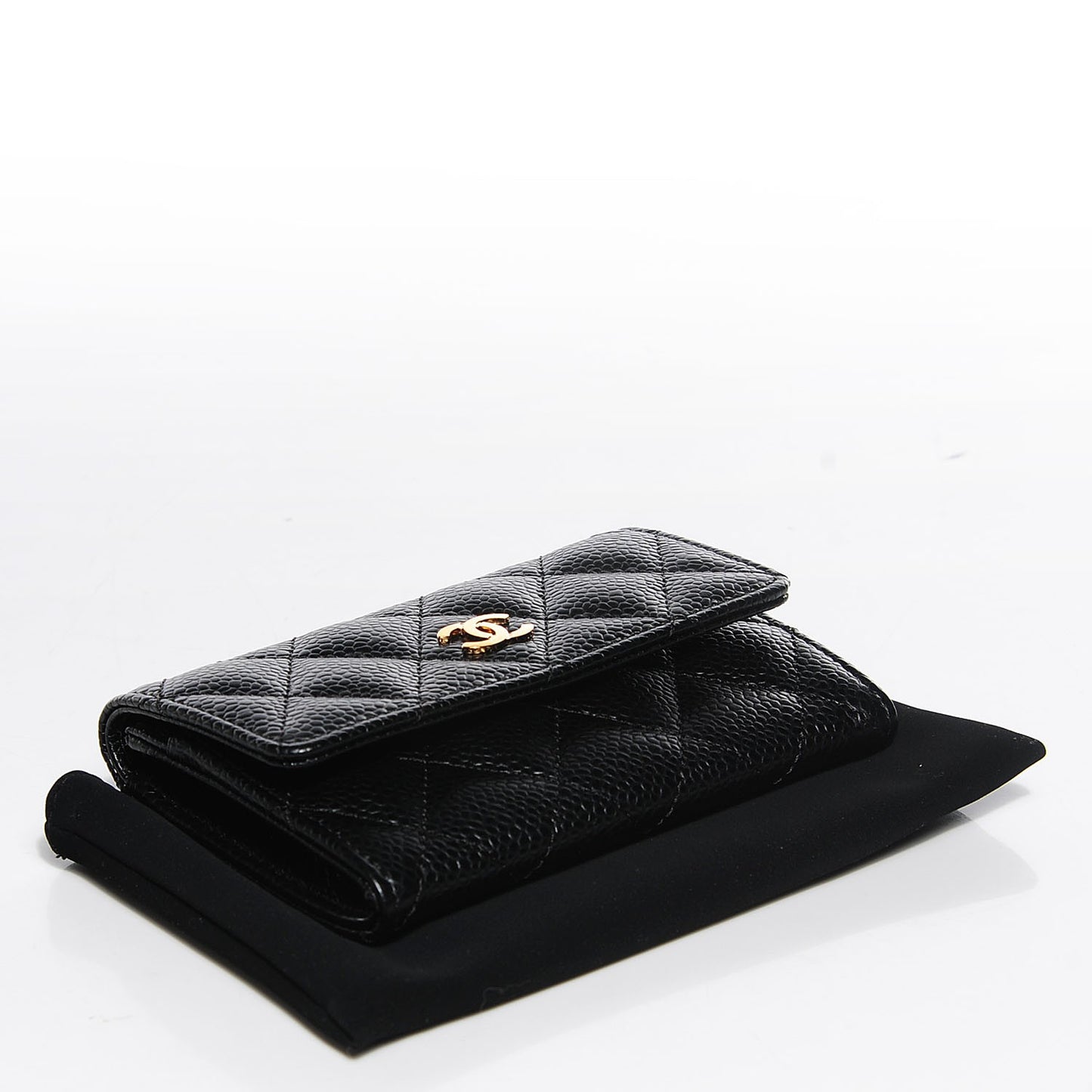 Caviar Quilted Flap Card Holder Black