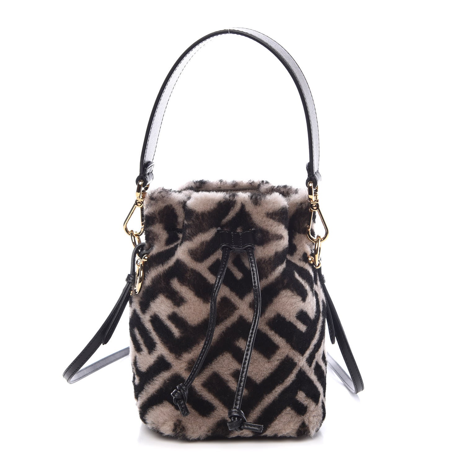 Fendi Shearling F is Macro FF 1974 Diagonal Mini Mon Tresor Bucket Bag Dove Black 1 of 8