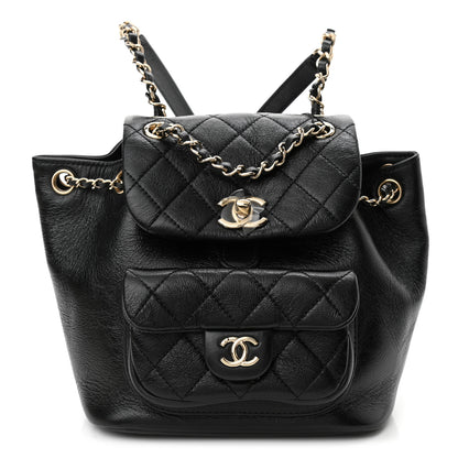 Chanel Glazed Aged Calfskin Quilted Small Duma Drawstring Backpack Black 1 of 10