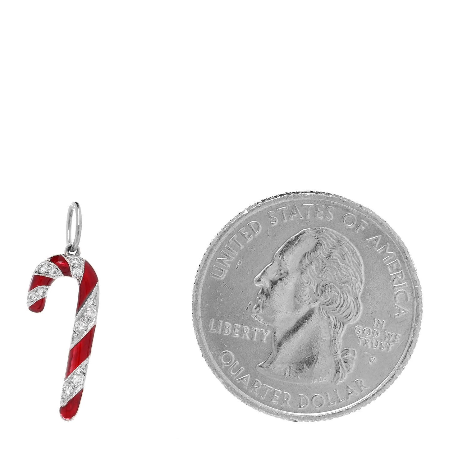 Platinum Enamel Diamond Candy Cane Charm