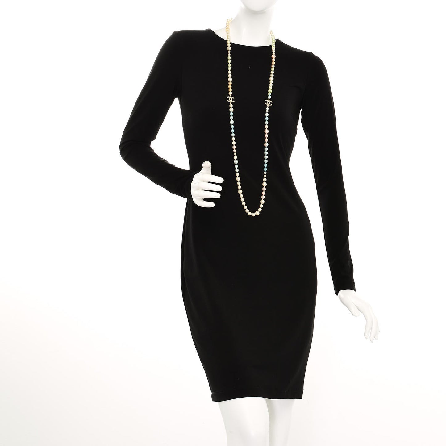 Beaded Pearl CC Long Necklace Gold Multicolor
