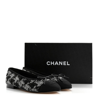 Chanel Wool Cotton Tweed Grosgrain Cap Toe Ballerina Flats 38 Black Gray 10 of 10