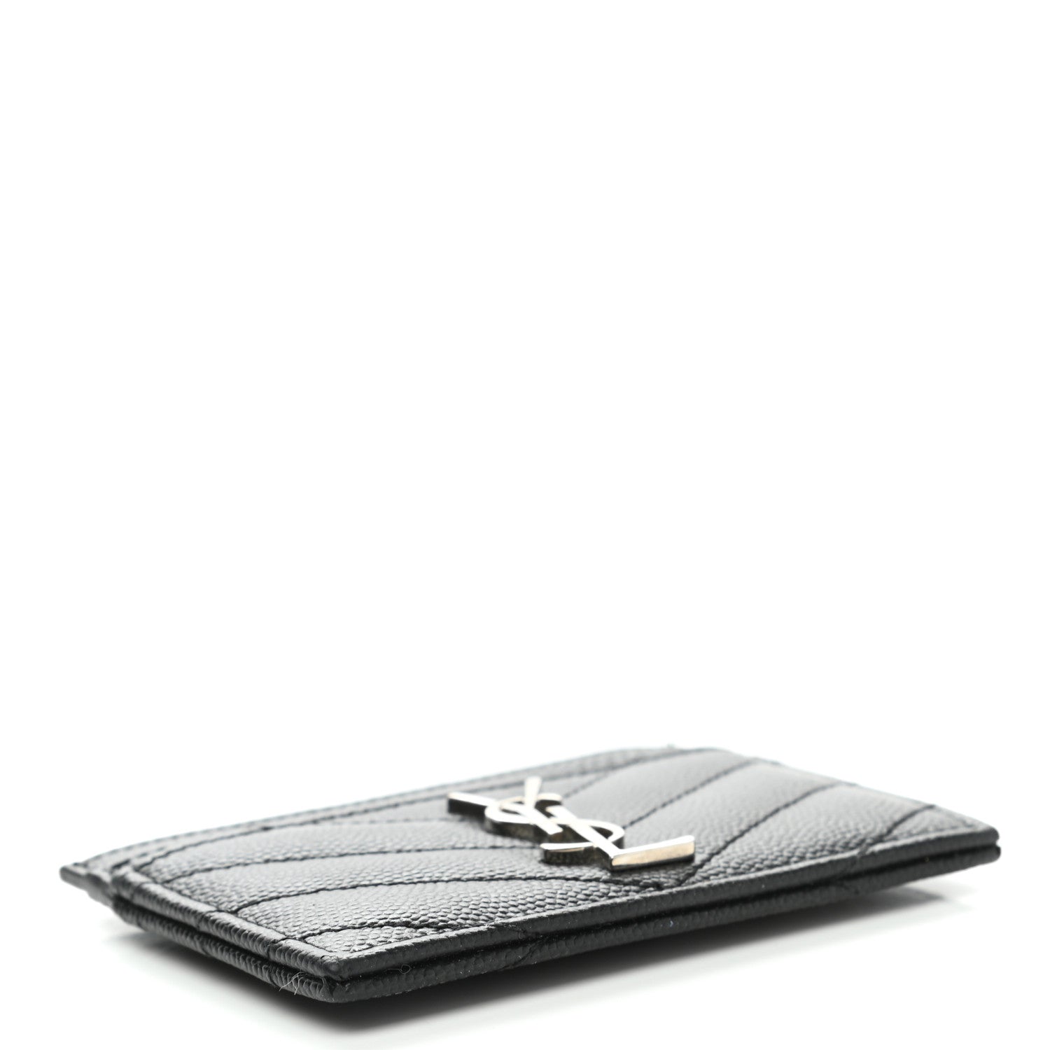 Saint Laurent Grain De Poudre Matelasse Chevron Monogram Credit Card Case Black 4 of 7