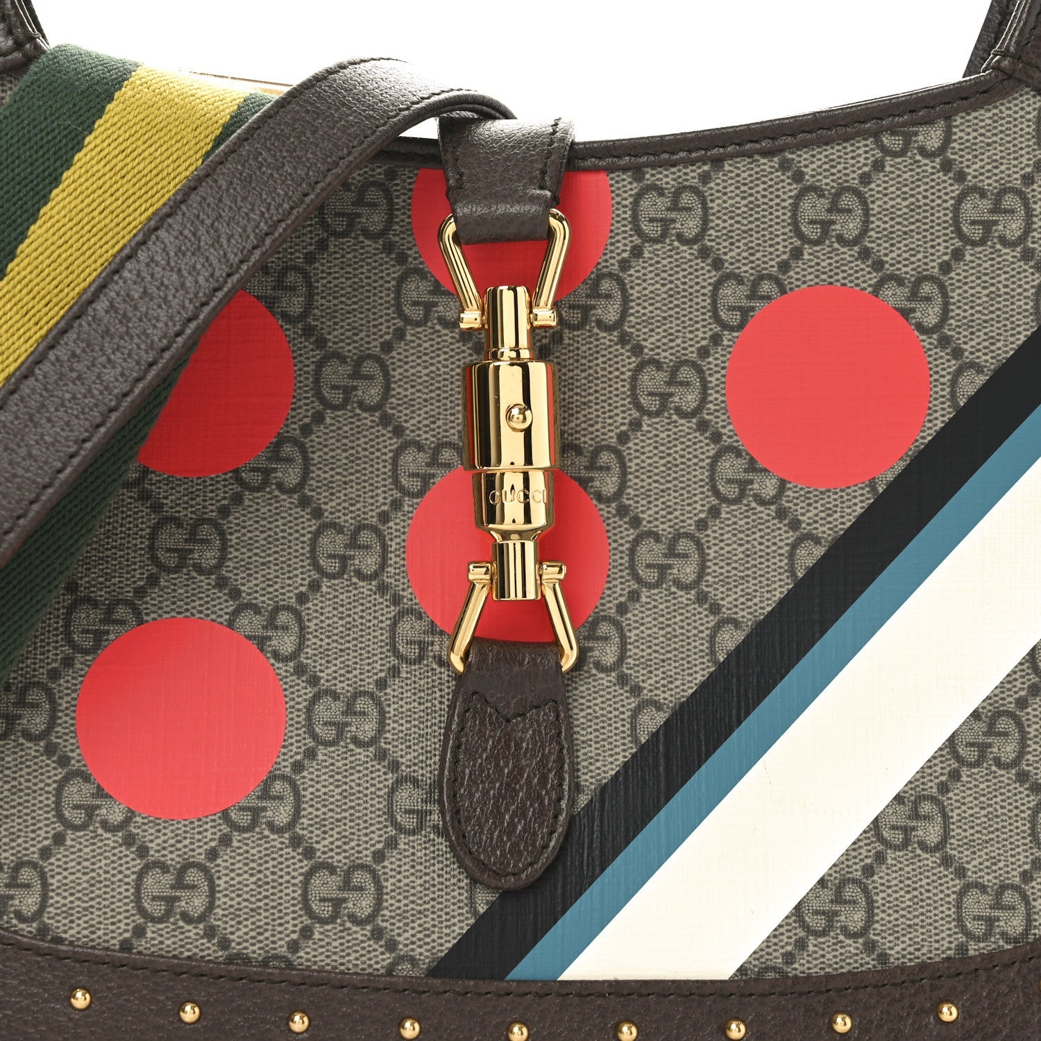 Gucci GG Supreme Monogram Geometric Textured Dollar Calfskin Web Small Jackie 1961 Hobo 8 of 10