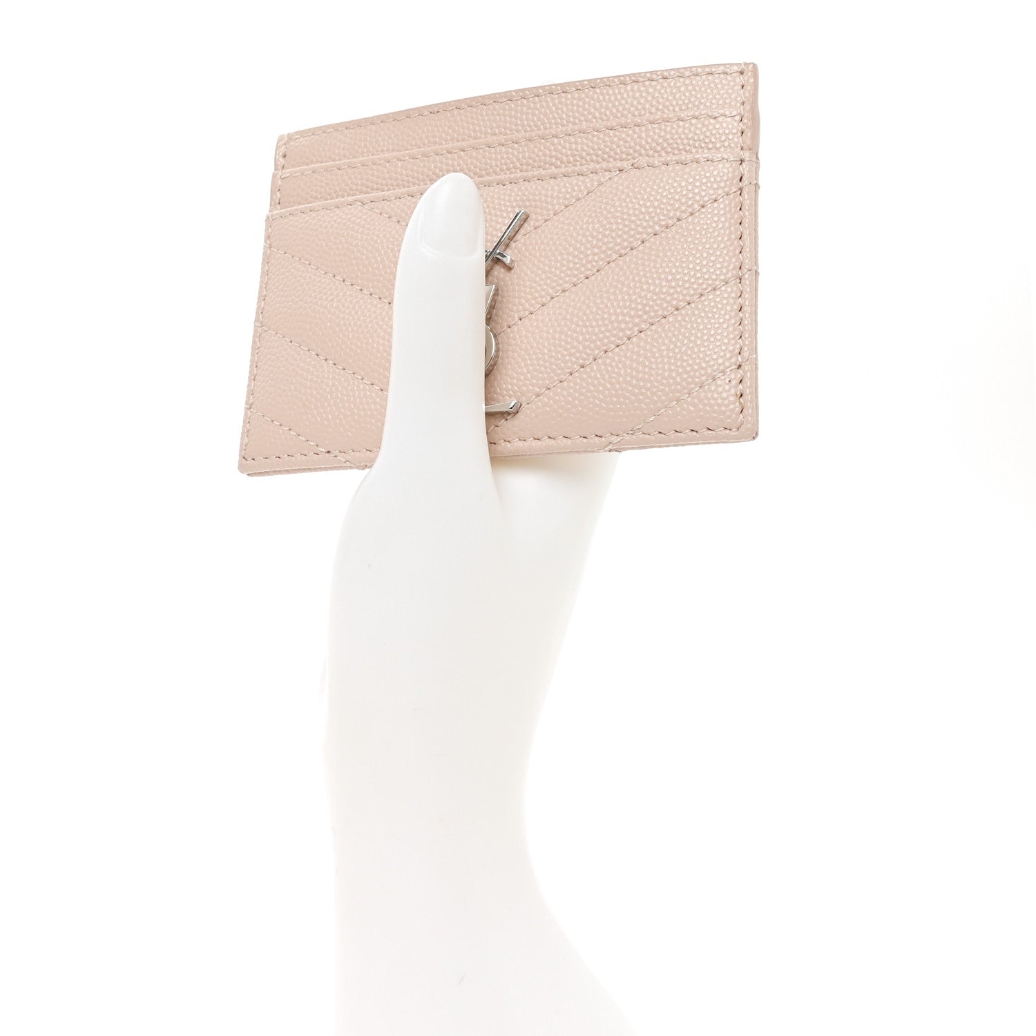 Saint Laurent Grain De Poudre Matelasse Chevron Monogram Credit Card Case Marble Pink 2 of 6
