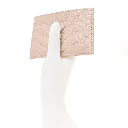Saint Laurent Grain De Poudre Matelasse Chevron Monogram Credit Card Case Marble Pink 2 of 6