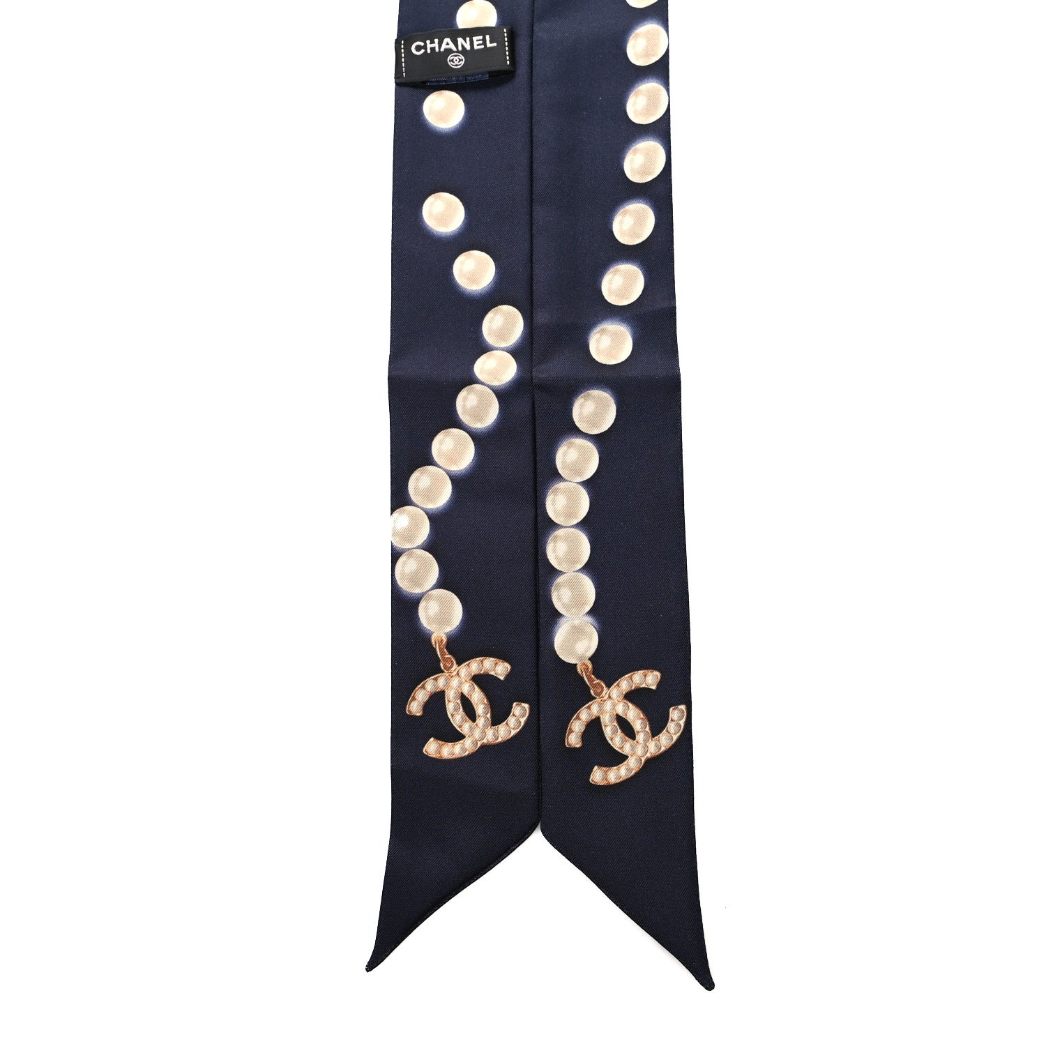 Chanel Silk Pearl CC Slim Bandeau Scarf Dark Navy 2 of 3